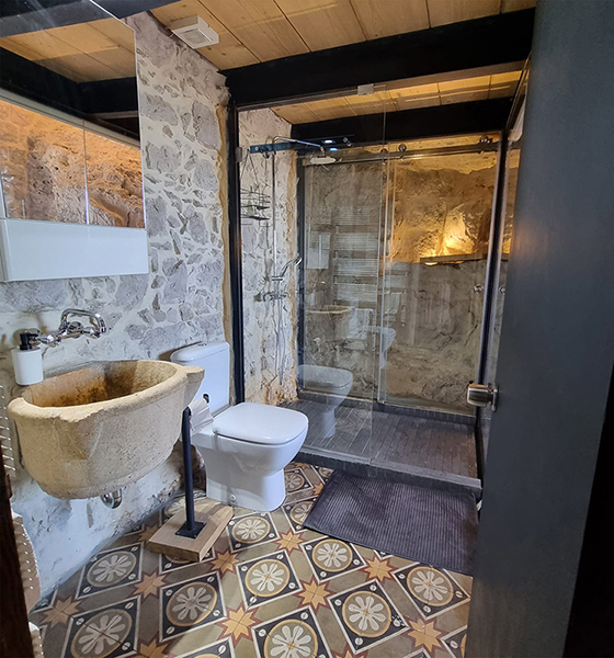 Rock wall interior bathroom