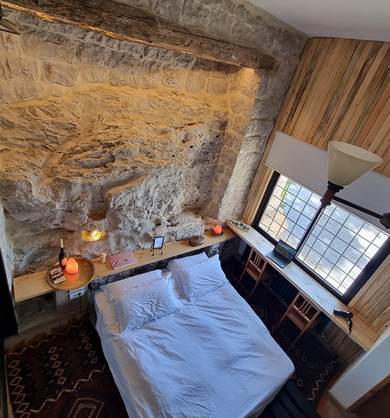 Rock wall interior bedroom