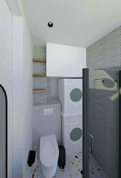 Wood shelves niches WC